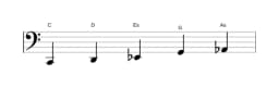 Noten der Tonleiter C Hirajoshi in drei Oktaven (2)