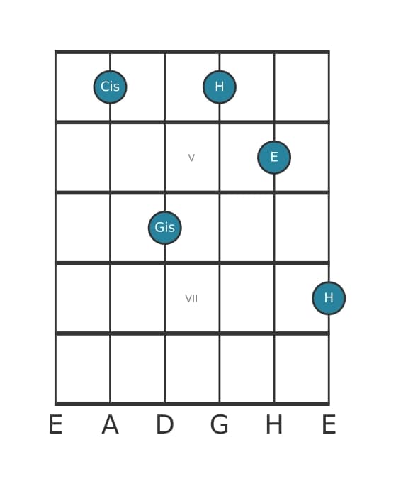 Gitarrenstimme #5 des Akkords Cis Moll 7