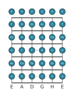 Gitarrenskala für D Chromatisch in Position 0