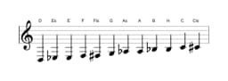 Noten der Tonleiter D Chromatisch in drei Oktaven (3)