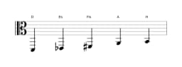 Noten der Tonleiter D Scriabin in drei Oktaven (2)