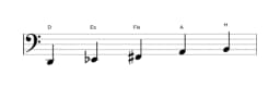 Noten der Tonleiter D Scriabin in drei Oktaven (2)