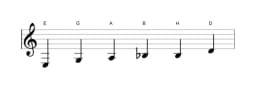 Noten der Tonleiter E Moll Blues in drei Oktaven (3)