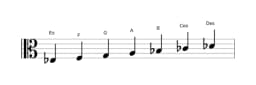 Noten der Tonleiter Es Lydisch Moll in drei Oktaven (3)