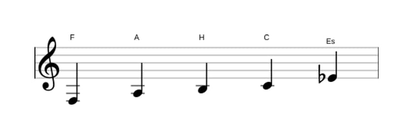 Noten der Tonleiter F Lydisch Dominant Pentatonik in drei Oktaven (3)