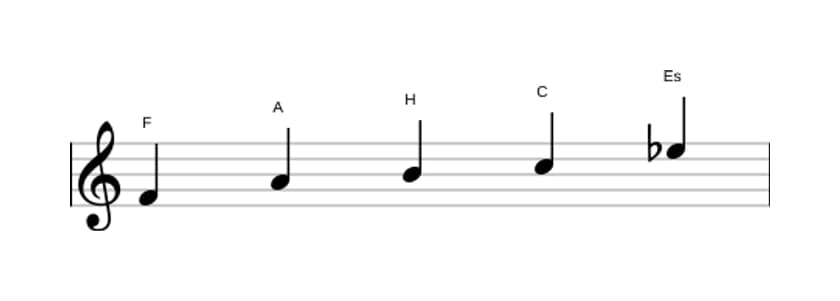 Noten der Tonleiter F Lydisch Dominant Pentatonik in drei Oktaven (4)
