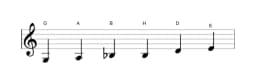 Noten der Tonleiter G Dur Blues in drei Oktaven (3)