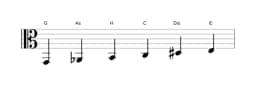 Noten der Tonleiter G Hexatonisch Symmetrisch in drei Oktaven (2)