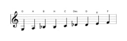 Noten der Tonleiter G Zusammengesetzter Blues in drei Oktaven (3)