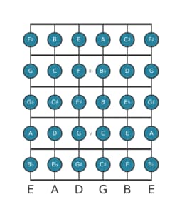 Guitar scale for A Chromatic in position 1
