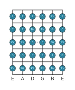 Guitar scale for A Chromatic in position 6
