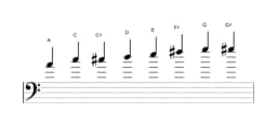 Sheet music of the A Kafi raga scale in three octaves (4)