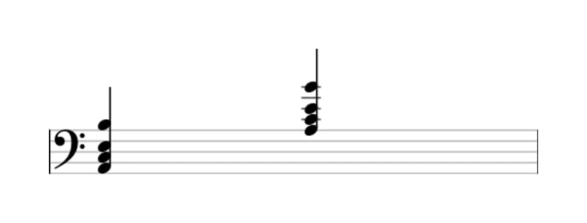 Sheet music of A Minor add ninth in three octaves (2)