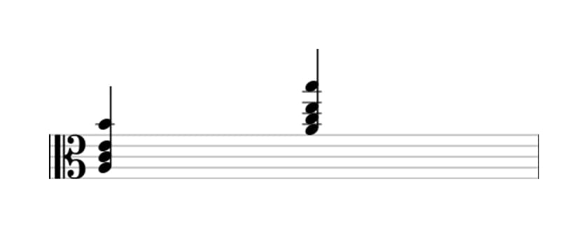 Sheet music of A Minor add ninth in three octaves (3)