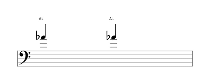Sheet music of the Diminished second interval in three octaves (4)