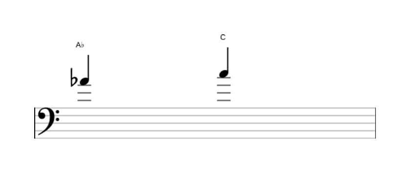 Sheet music of the Major third interval in three octaves (4)