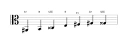 Sheet music of the A sharp Enigmatic scale in three octaves (2)