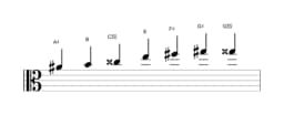 Sheet music of the A sharp Enigmatic scale in three octaves (4)