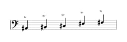 Sheet music of the A sharp Hirajoshi scale in three octaves (2)