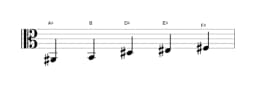 Sheet music of the A sharp Kumoijoshi scale in three octaves (2)
