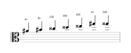 Sheet music of the A sharp Leading whole tone scale in three octaves (4)