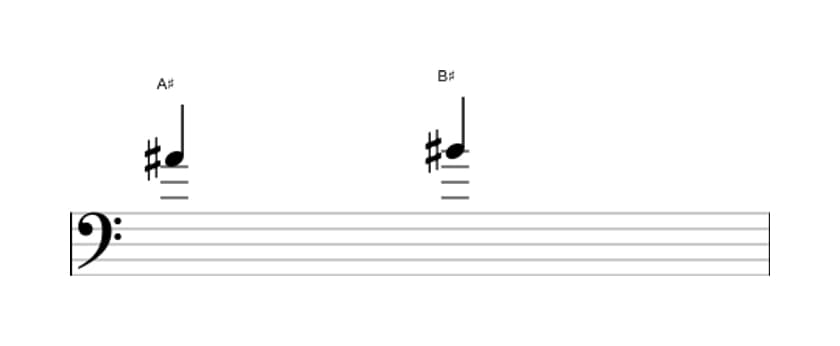 Sheet music of the Major second interval in three octaves (4)