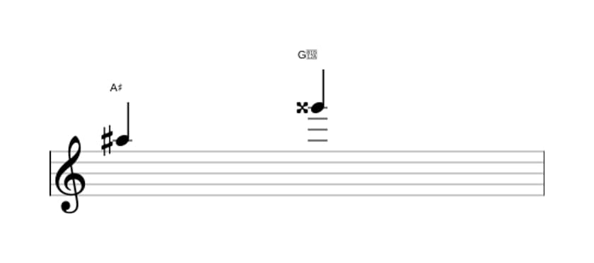 Sheet music of the Major seventh interval in three octaves (5)