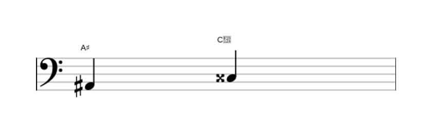 Sheet music of the Major third interval in three octaves (2)