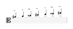 Sheet music of the A sharp Oriental scale in three octaves (4)