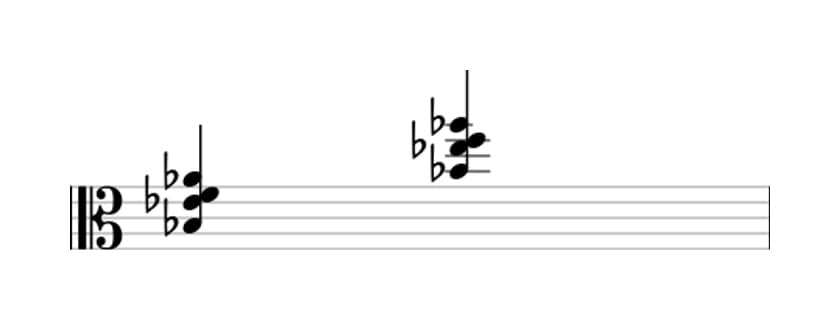 Sheet music of B flat Seventh suspension four in three octaves (3)