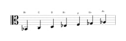 Sheet music of the B flat Mixolydian flat sixth scale in three octaves (2)