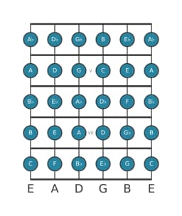 Guitar scale for C Chromatic in position 3