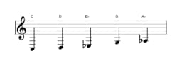 Sheet music of the C Hirajoshi scale in three octaves (3)