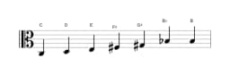 Sheet music of the C Leading whole tone scale in three octaves (3)