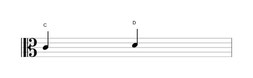 Sheet music of the Major second interval in three octaves (4)