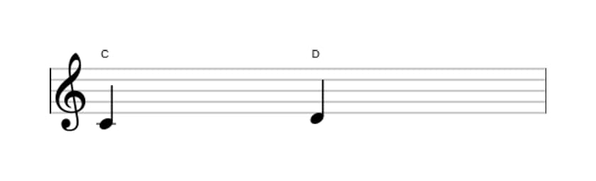 Sheet music of the Major second interval in three octaves (4)