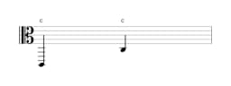 Sheet music of the note C in multiple octaves (2)