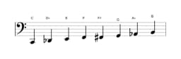 Sheet music of the C Purvi raga scale in three octaves (2)