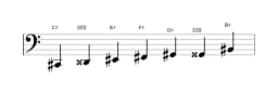 Sheet music of the C sharp Augmented heptatonic scale in three octaves (2)