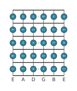 Guitar scale for C sharp Chromatic in position 4