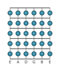 Guitar scale for C sharp Chromatic in position 7