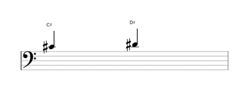 Sheet music of the Major second interval in three octaves (4)
