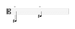 Sheet music of the note C sharp in multiple octaves (2)