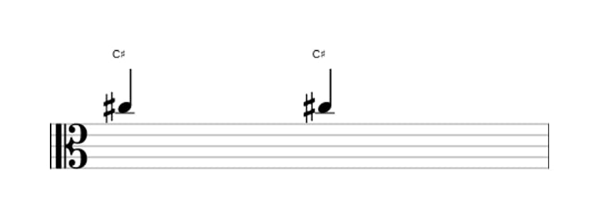 Sheet music of the Perfect unison interval in three octaves (5)