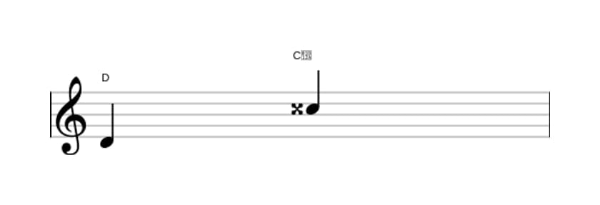 Sheet music of the Augmented seventh interval in three octaves (4)