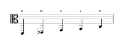 Sheet music of the D In-sen scale in three octaves (2)