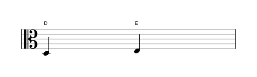 Sheet music of the Major second interval in three octaves (3)