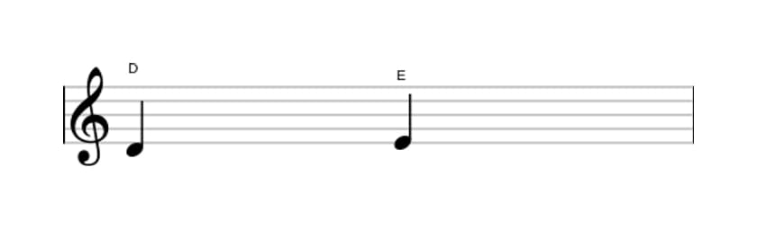 Sheet music of the Major second interval in three octaves (4)
