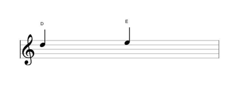Sheet music of the Major second interval in three octaves (5)