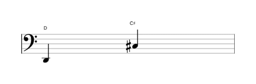 Sheet music of the Major seventh interval in three octaves (2)